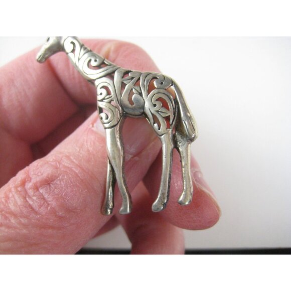 Vintage Jezlaine Sterling Silver 925 Giraffe Brooch Pin Ornate 1980s Filigree - Picture 3 of 9